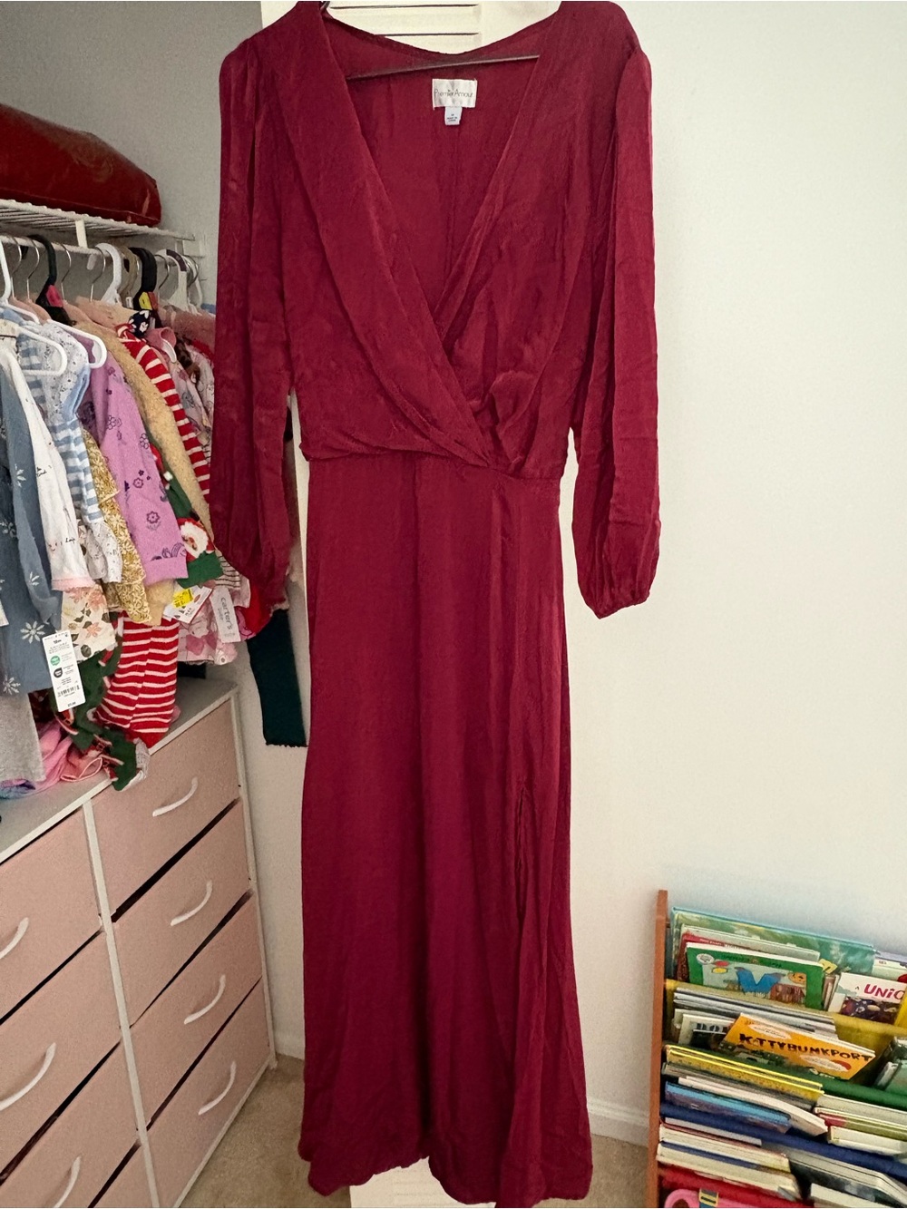 Premier Burgundy Long Sleeve Wrap Maxi Dress